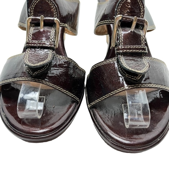 SOFFT Genuine Leather Cork Wedge Patent Slides Heels Sandals Open Toe Shoes sz 9 - Picture 2 of 16